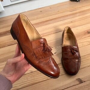 Florsheim Vintage Made in Italy Leather Wingtip Kiltie Tassel Loafers Brown 9.5